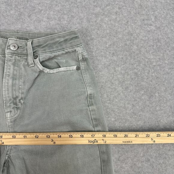 American Eagle Mom Jeans WMNS 2 Green Distressed Denim High Rise Zip Fly Ripped - Picture 9 of 12